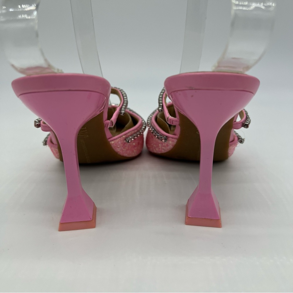 INC International Concepts Gylana Pink Glitter Mule Heels/Rhinestone Straps - Picture 6 of 15